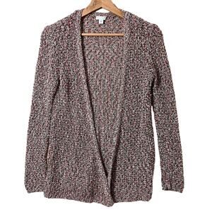 J. Jill Multicolor Open Front Knit Cardigan Sweater Cotton Blend Red Black White